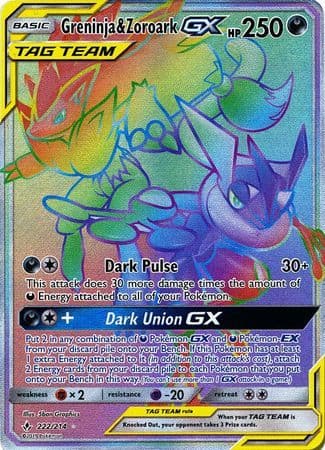 Greninja & Zoroark Gx 222/214 Rainbow Rare Pokemon UB xccscss.