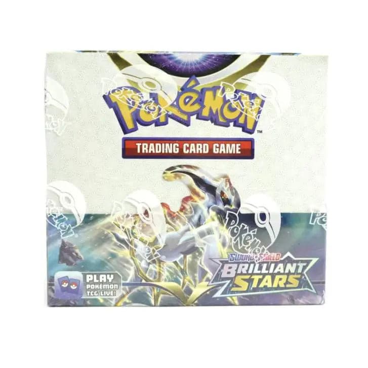 Foto van een Pokemon: Sword & Shield Brilliant Stars booster box voorkant ingezoomed