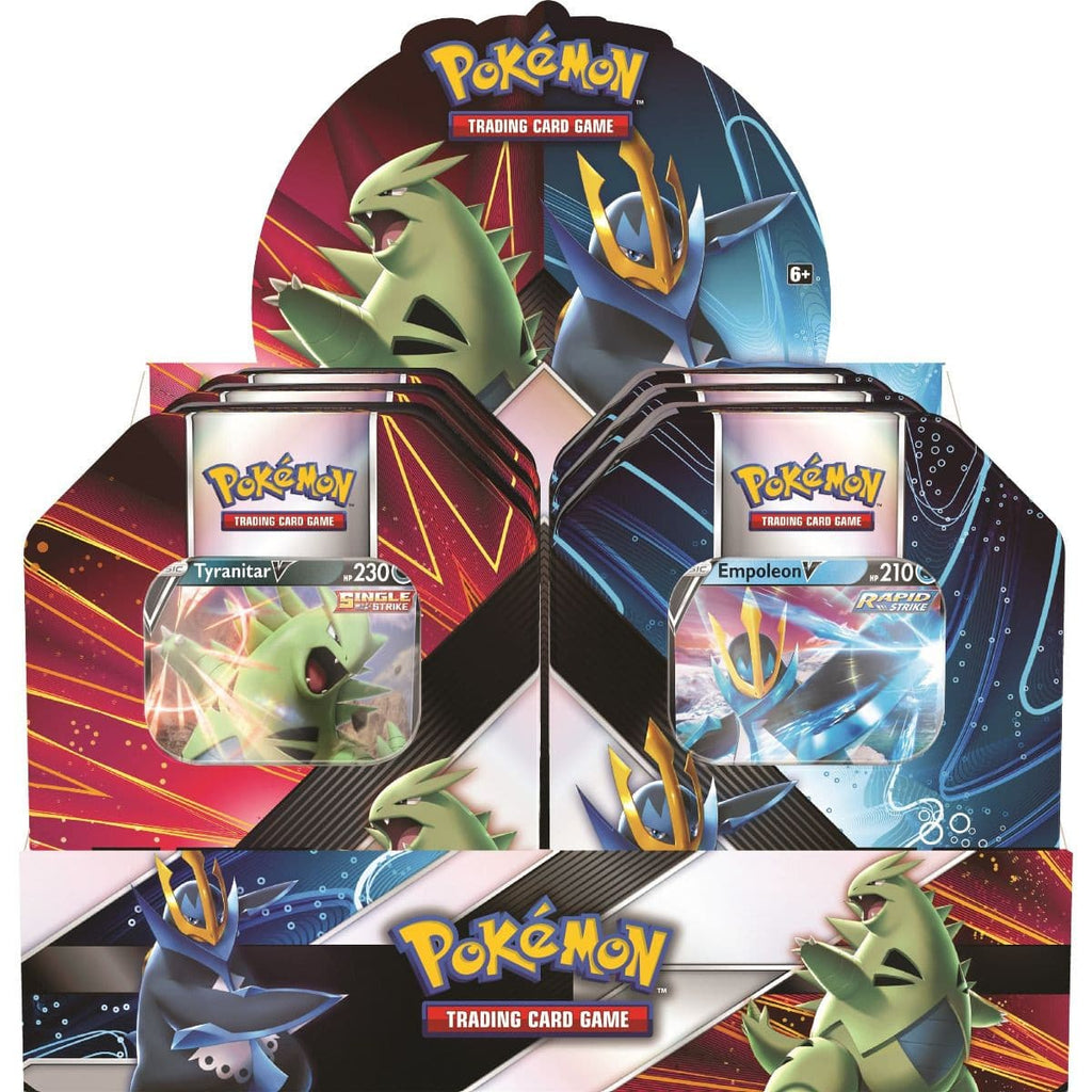 Pokemon TCG: V Strikers Tin (Tyranitar V / Empoleon V) (Summer 2021) Tin Display (6 Tins) xccscss.