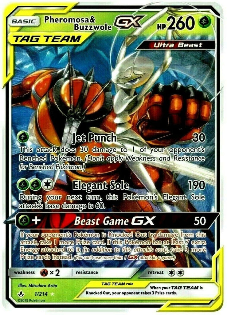 Pheromosa & Buzzwole Tag Team GX TEAM UP - ULTRA RARE 1/214 Pokemon NM/MT xccscss.